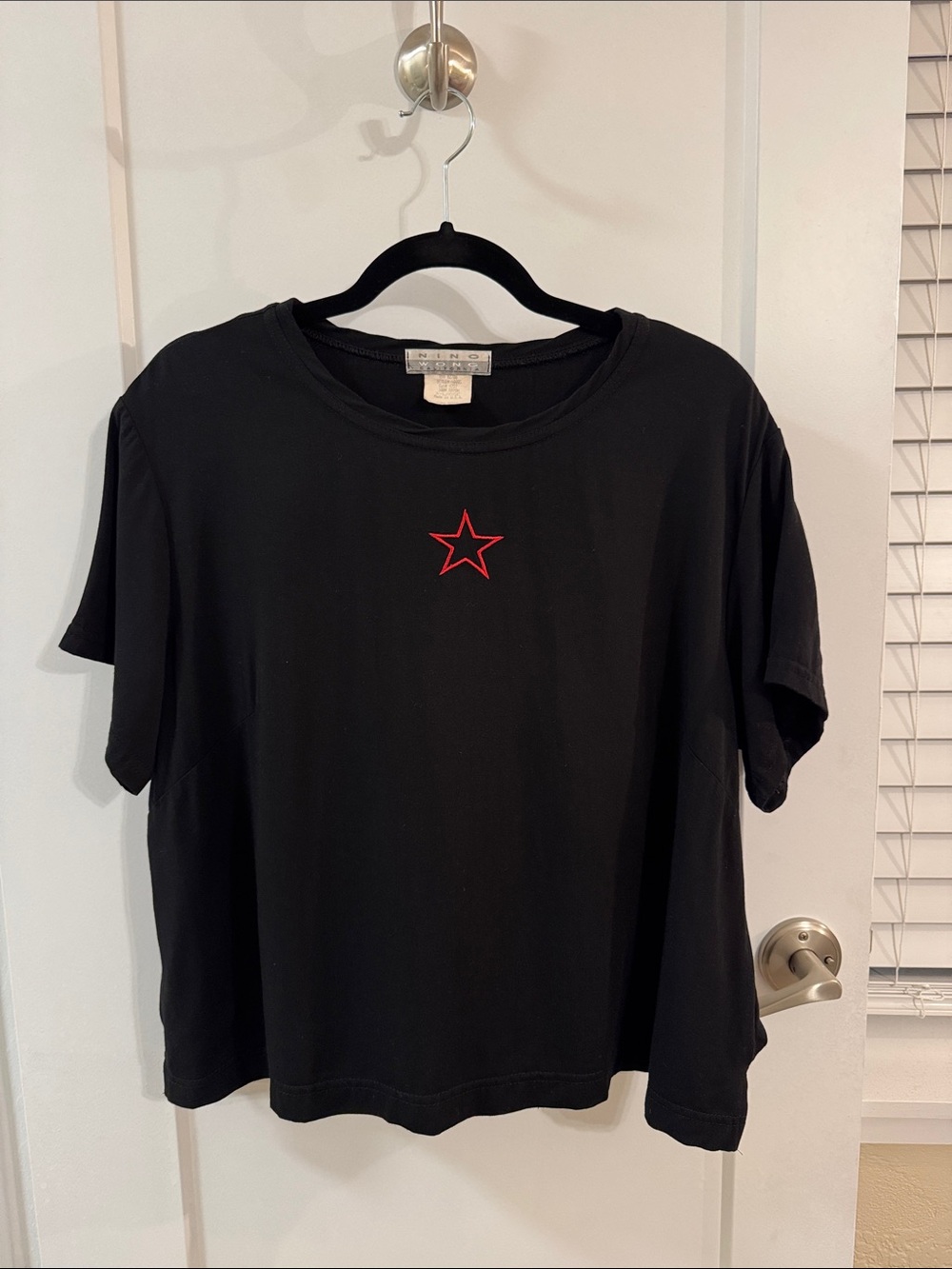 Vintage Nino Wong California Black Rayon Embroidered Star Top XL Made USA